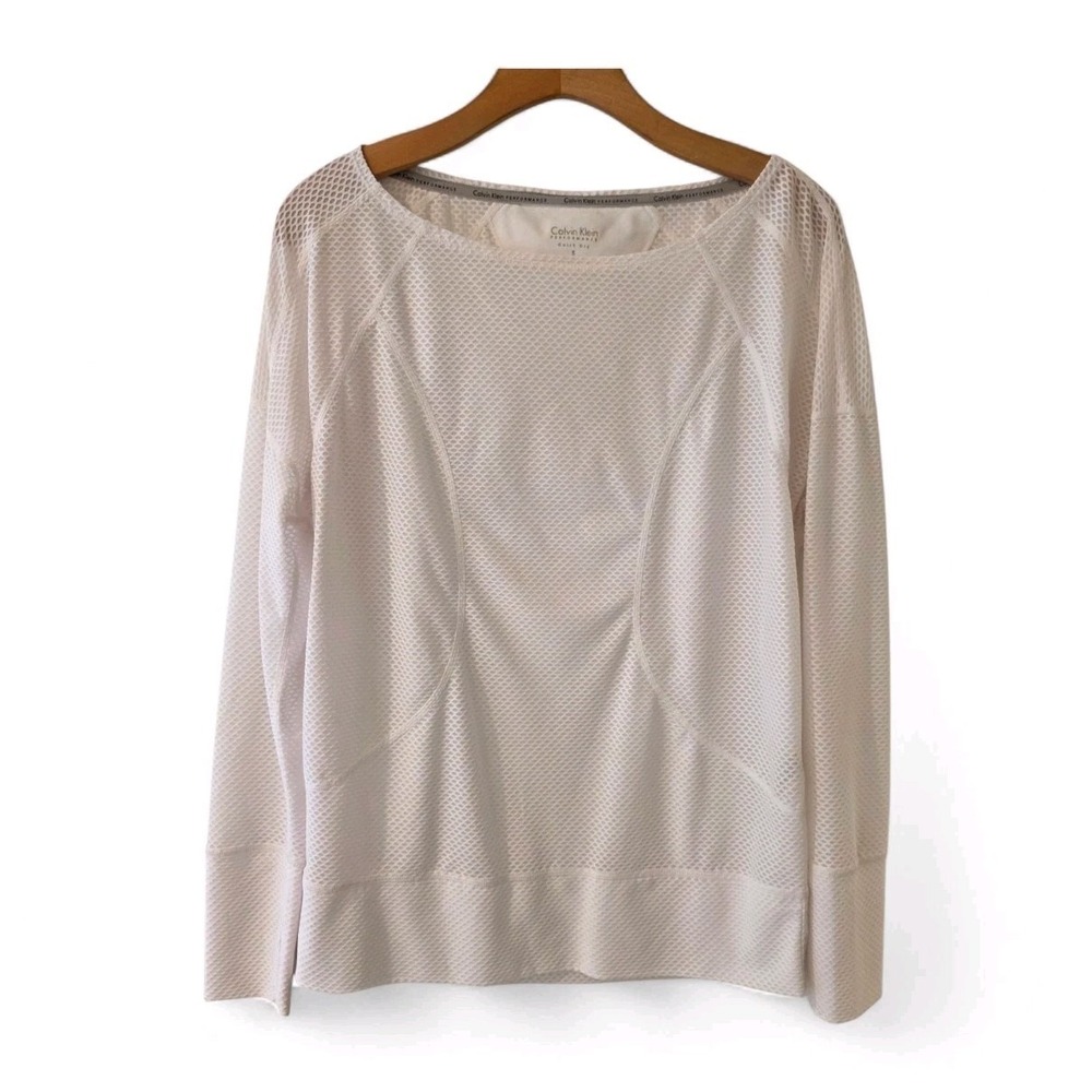 Calvin Klein Performance Quick Dry Top Size S White Thumbholes Running Workout